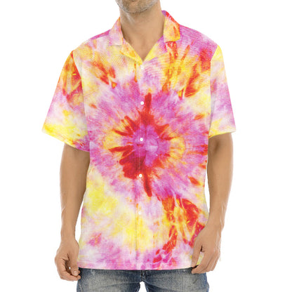 Pink And Yellow Tie Dye Print Aloha Shirt