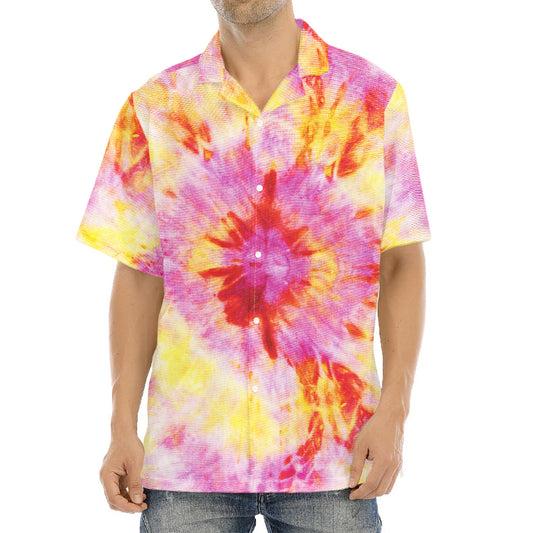 Pink And Yellow Tie Dye Print Aloha Shirt