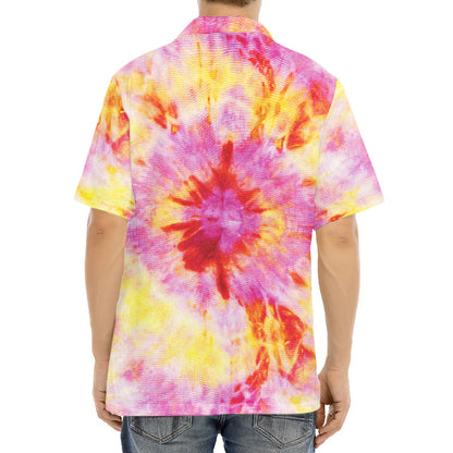 Pink And Yellow Tie Dye Print Aloha Shirt