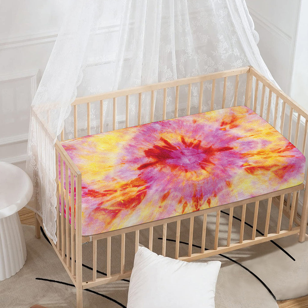 Pink And Yellow Tie Dye Print Baby Crib Sheet