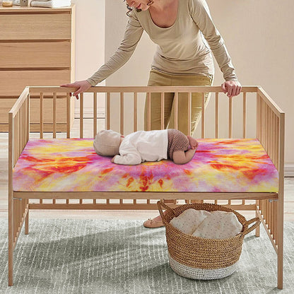 Pink And Yellow Tie Dye Print Baby Crib Sheet