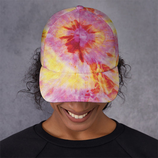 Pink And Yellow Tie Dye Print Baseball Cap