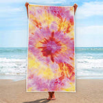 Pink And Yellow Tie Dye Print Beach Towel