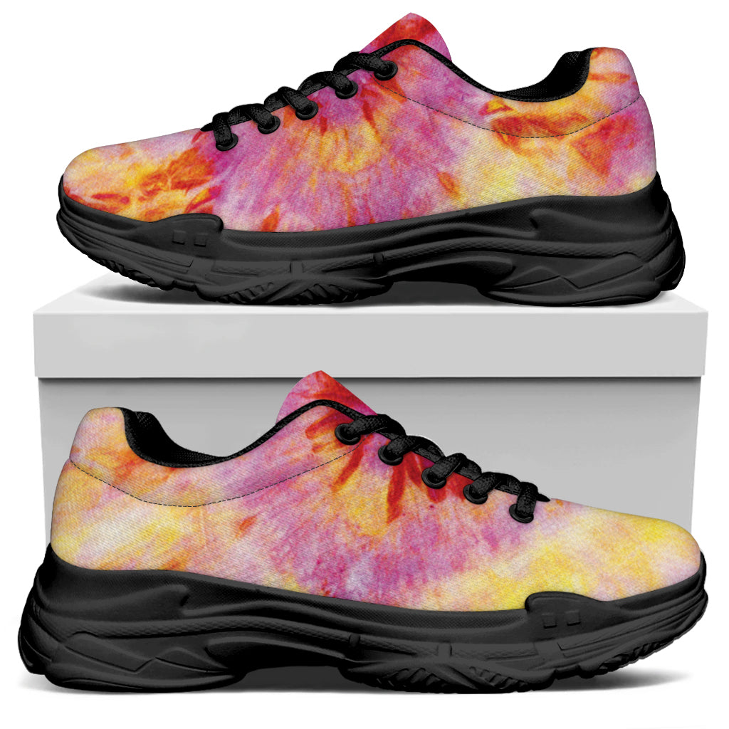 Pink And Yellow Tie Dye Print Black Chunky Shoes