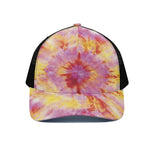 Pink And Yellow Tie Dye Print Black Mesh Trucker Cap