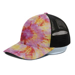 Pink And Yellow Tie Dye Print Black Mesh Trucker Cap