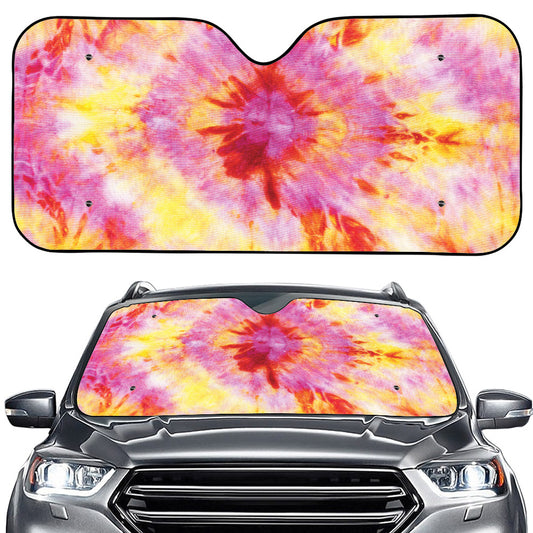 Pink And Yellow Tie Dye Print Car Windshield Sun Shade