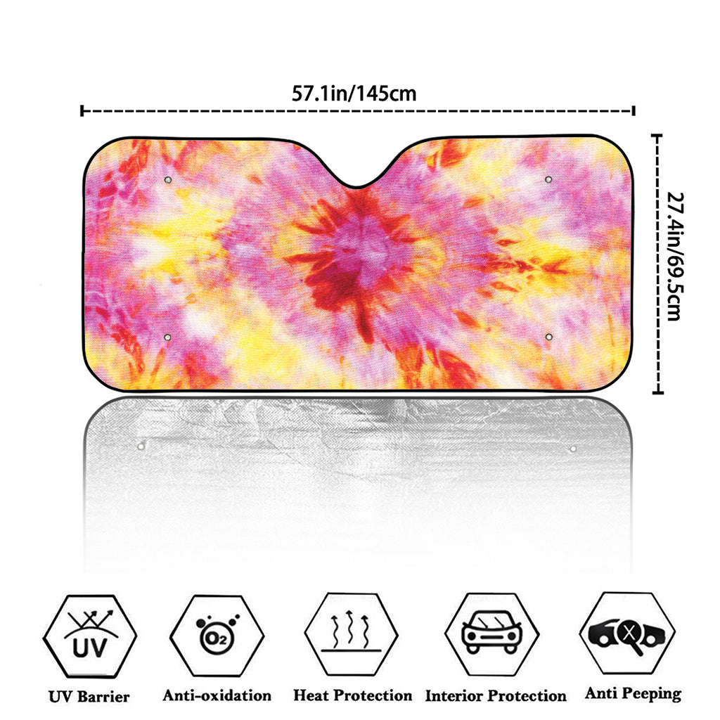 Pink And Yellow Tie Dye Print Car Windshield Sun Shade