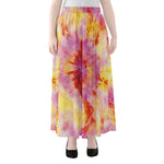 Pink And Yellow Tie Dye Print Chiffon Maxi Skirt