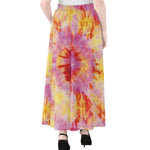 Pink And Yellow Tie Dye Print Chiffon Maxi Skirt