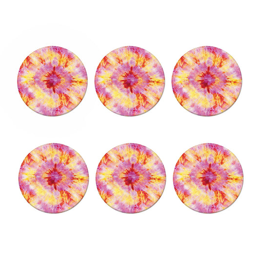 Pink And Yellow Tie Dye Print Coaster Set