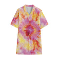 Pink And Yellow Tie Dye Print Cotton Hawaiian Shirt