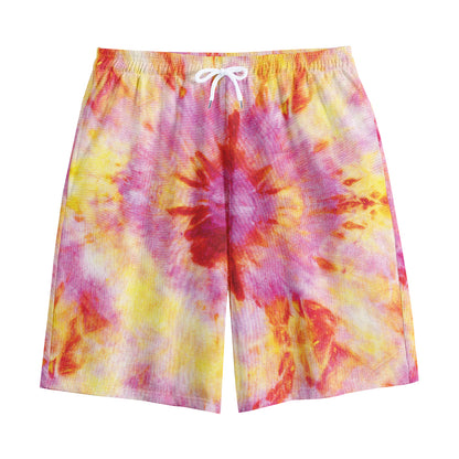 Pink And Yellow Tie Dye Print Cotton Shorts