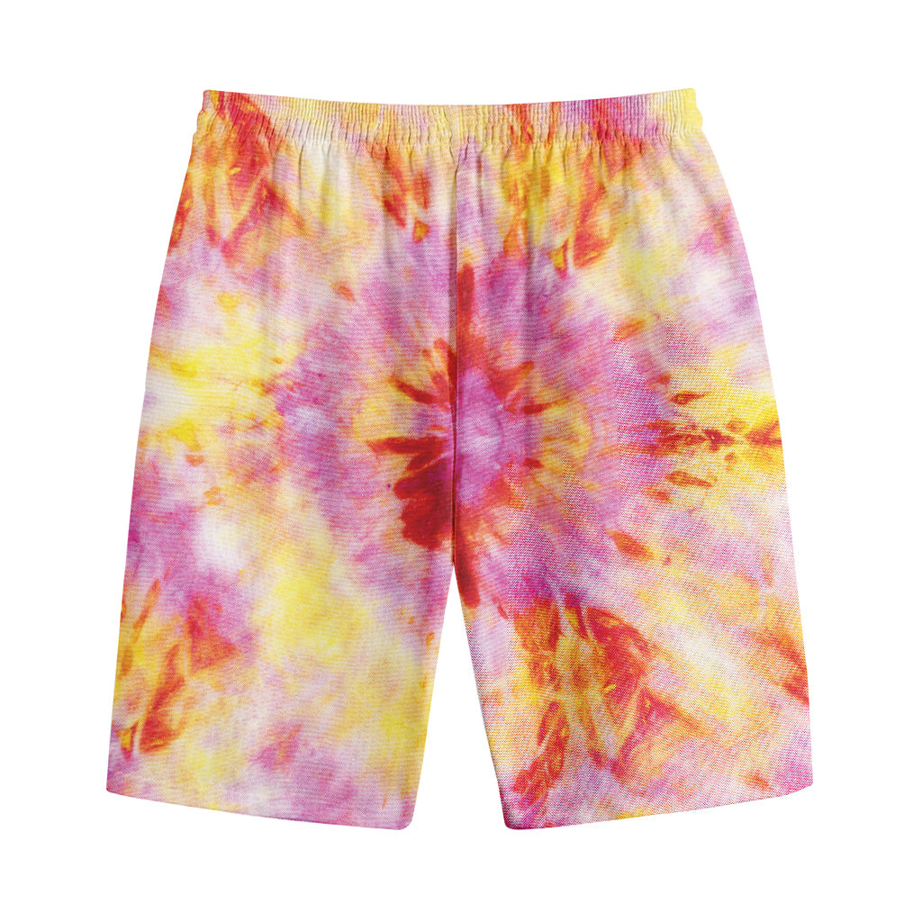Pink And Yellow Tie Dye Print Cotton Shorts