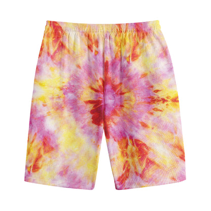 Pink And Yellow Tie Dye Print Cotton Shorts