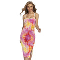 Pink And Yellow Tie Dye Print Cross Back Cami Dress