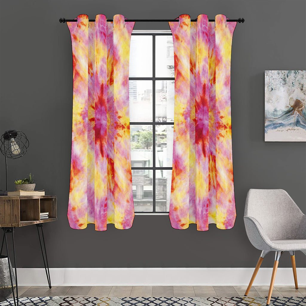 Pink And Yellow Tie Dye Print Curtain