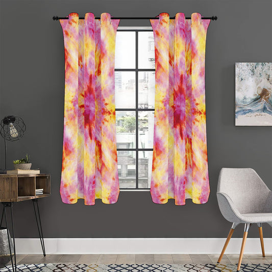 Pink And Yellow Tie Dye Print Curtain