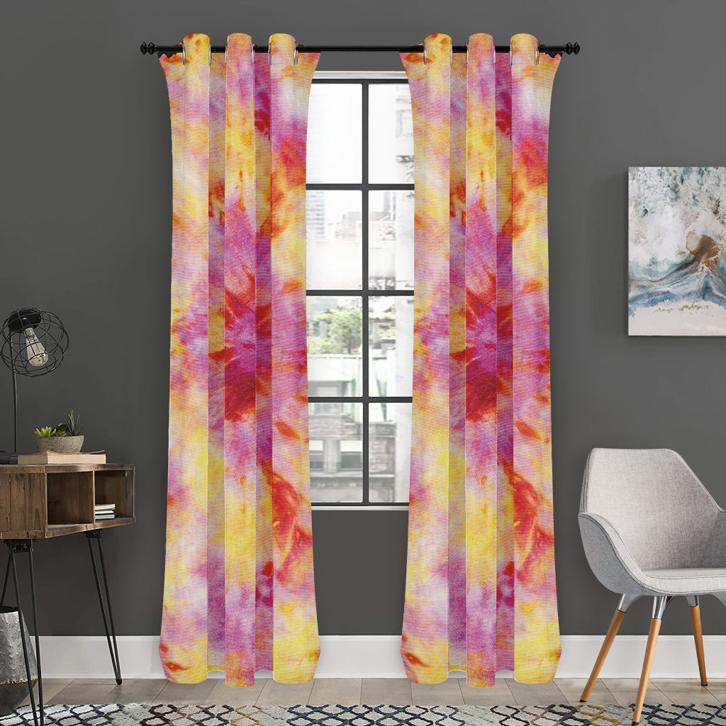 Pink And Yellow Tie Dye Print Curtain