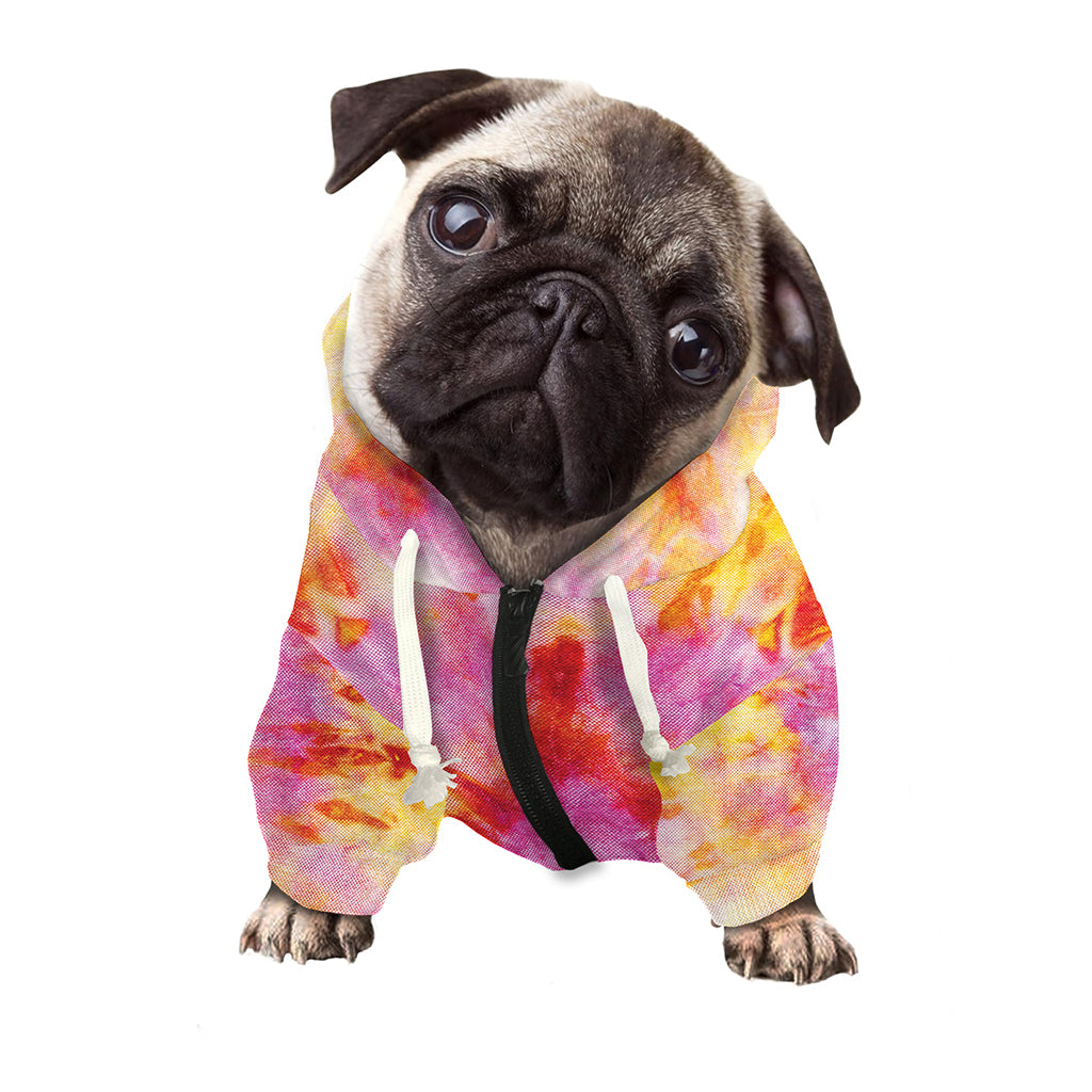 Pink And Yellow Tie Dye Print Dog Zip Up Hoodie