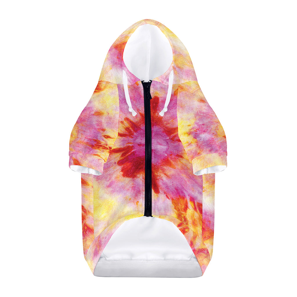 Pink And Yellow Tie Dye Print Dog Zip Up Hoodie