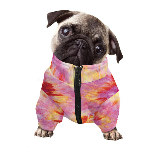 Pink And Yellow Tie Dye Print Dog Zip Up Jacket