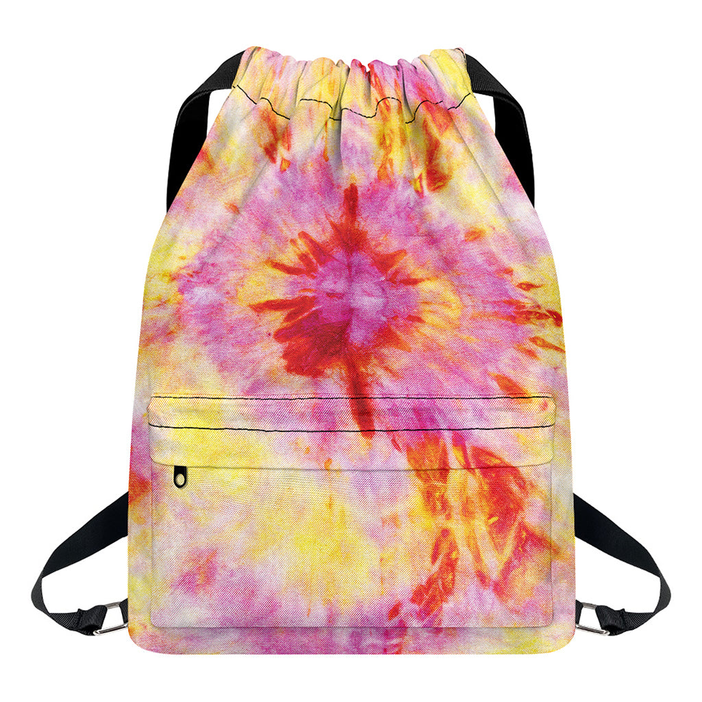 Pink And Yellow Tie Dye Print Drawstring Backpack
