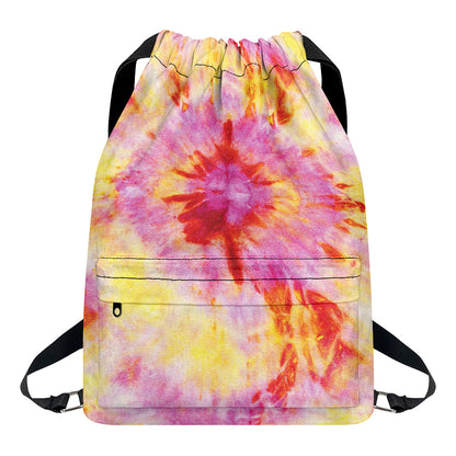 Pink And Yellow Tie Dye Print Drawstring Backpack