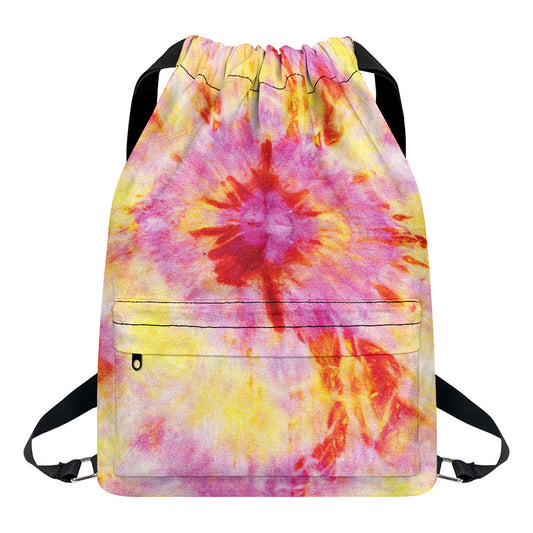 Pink And Yellow Tie Dye Print Drawstring Backpack