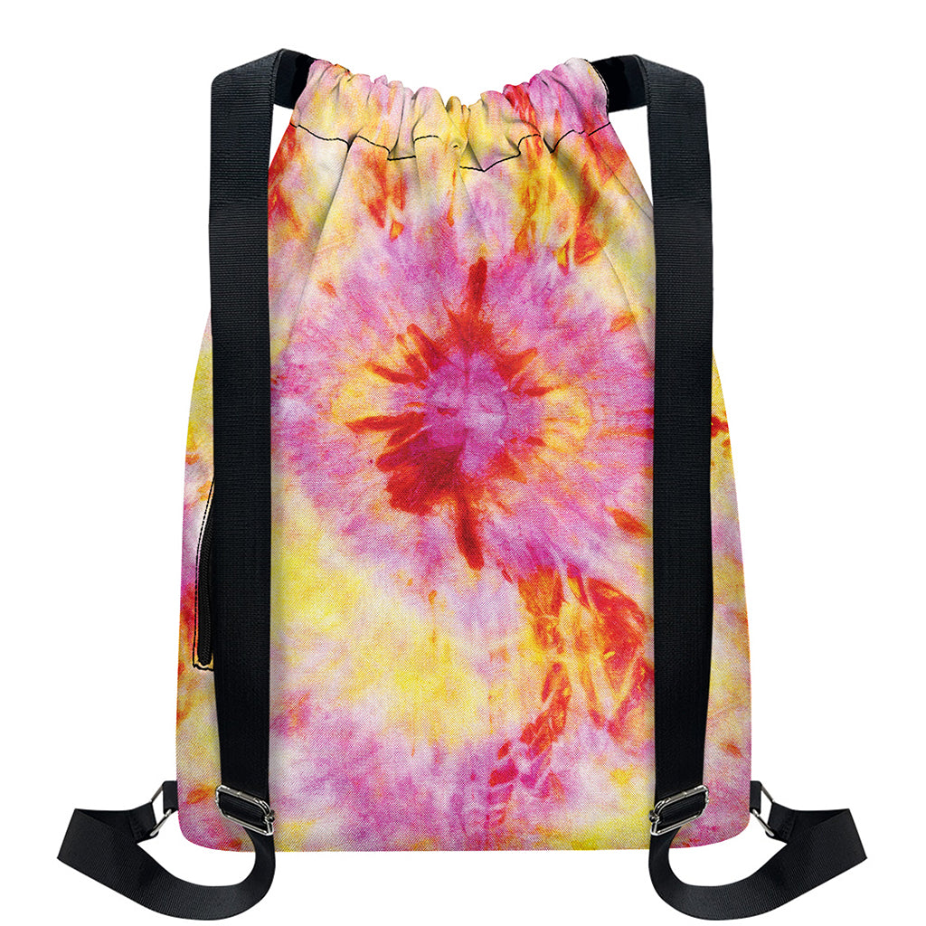 Pink And Yellow Tie Dye Print Drawstring Backpack