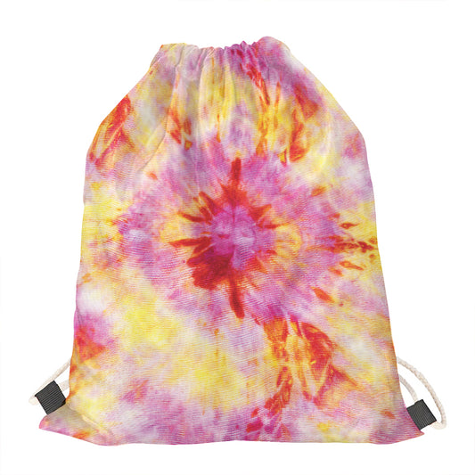 Pink And Yellow Tie Dye Print Drawstring Bag