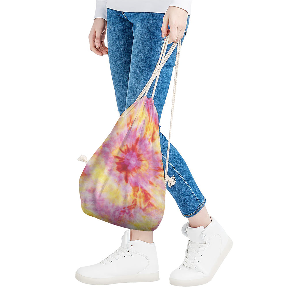 Pink And Yellow Tie Dye Print Drawstring Bag