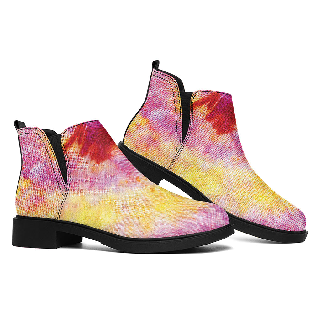 Pink And Yellow Tie Dye Print Flat Ankle Boots