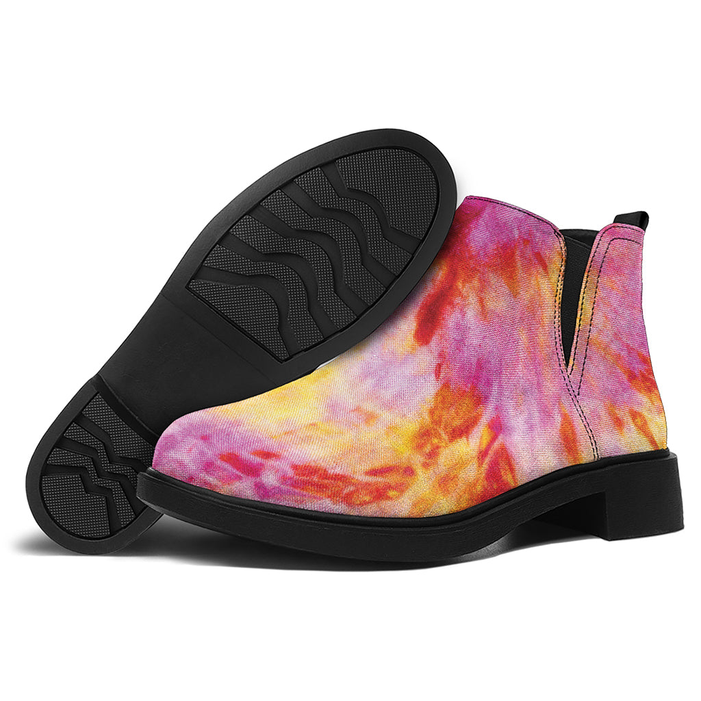 Pink And Yellow Tie Dye Print Flat Ankle Boots