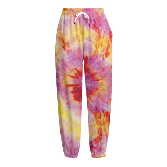 Pink And Yellow Tie Dye Print Fleece Lined Knit Pants