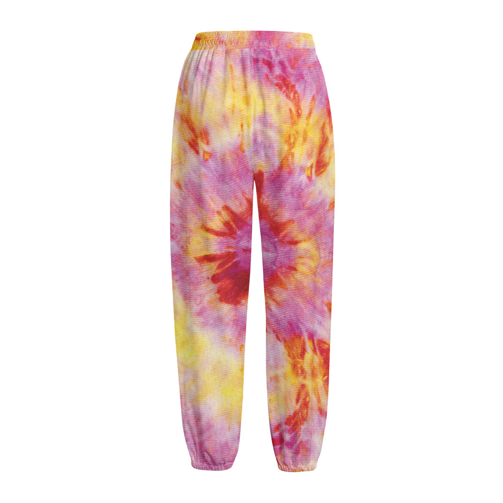 Pink And Yellow Tie Dye Print Fleece Lined Knit Pants