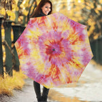 Pink And Yellow Tie Dye Print Foldable Umbrella