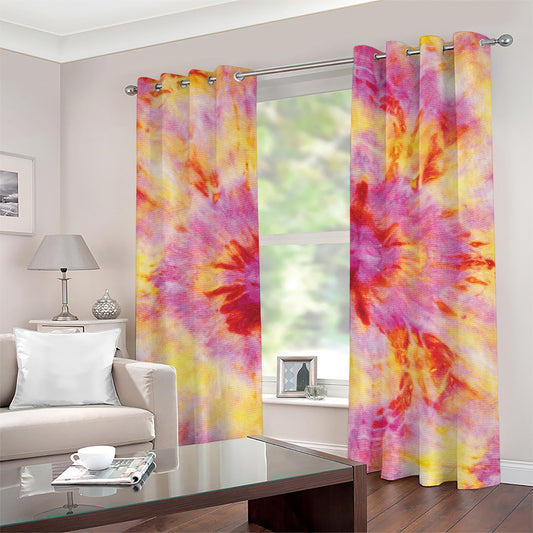 Pink And Yellow Tie Dye Print Grommet Curtains