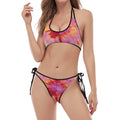 Pink And Yellow Tie Dye Print Halter Scoop Tie Side Bikini