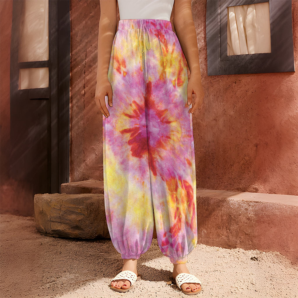 Pink And Yellow Tie Dye Print Harem Pants
