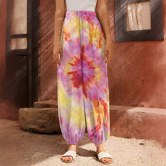Pink And Yellow Tie Dye Print Harem Pants