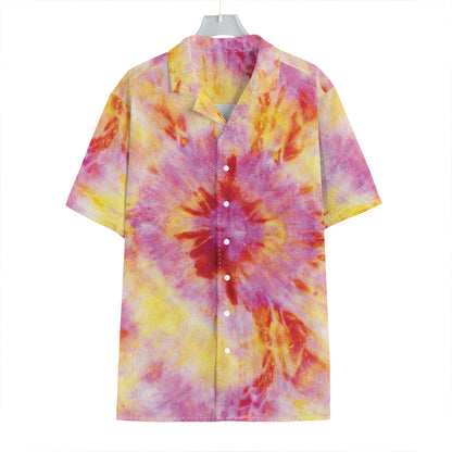 Pink And Yellow Tie Dye Print Hawaiian Shirt