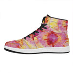Pink And Yellow Tie Dye Print High Top Leather Sneakers