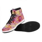 Pink And Yellow Tie Dye Print High Top Leather Sneakers