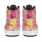 Pink And Yellow Tie Dye Print High Top Leather Sneakers