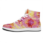 Pink And Yellow Tie Dye Print High Top Leather Sneakers