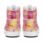 Pink And Yellow Tie Dye Print High Top Leather Sneakers