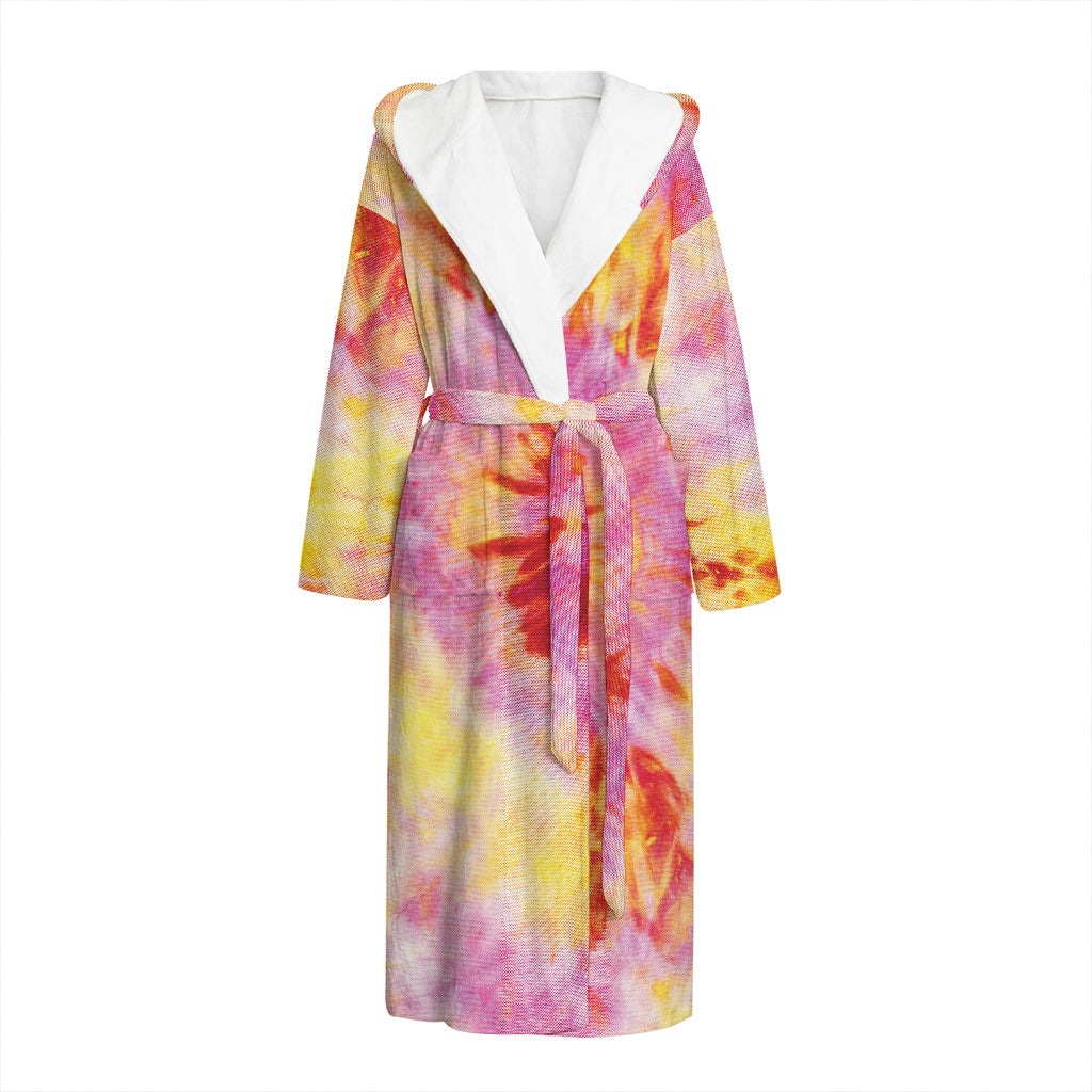 Pink And Yellow Tie Dye Print Hooded Bathrobe
