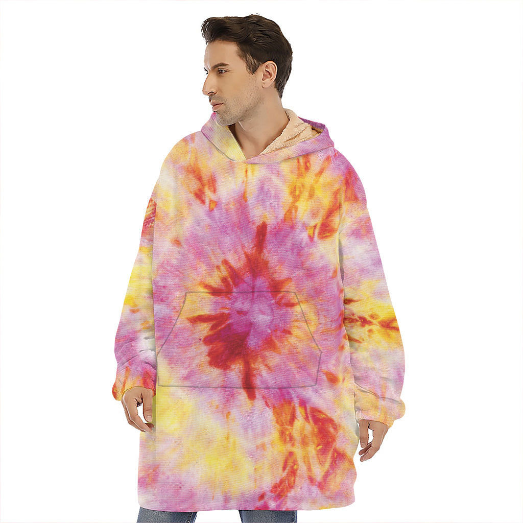 Pink And Yellow Tie Dye Print Hoodie Blanket