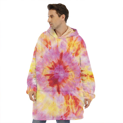 Pink And Yellow Tie Dye Print Hoodie Blanket